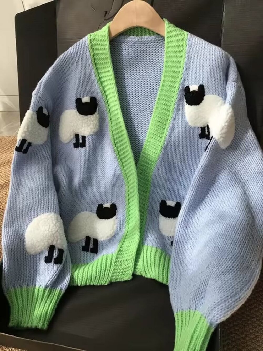 Dreamers By Debut Ladies "Little Lamb Puff" 3D Sheep Knit Lavender Crew Sweater - Picture 4 of 17